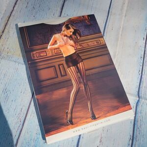 Baci Lingerie Women's Black Stretch Control Top Jacquard Pantyhose One Size NWT